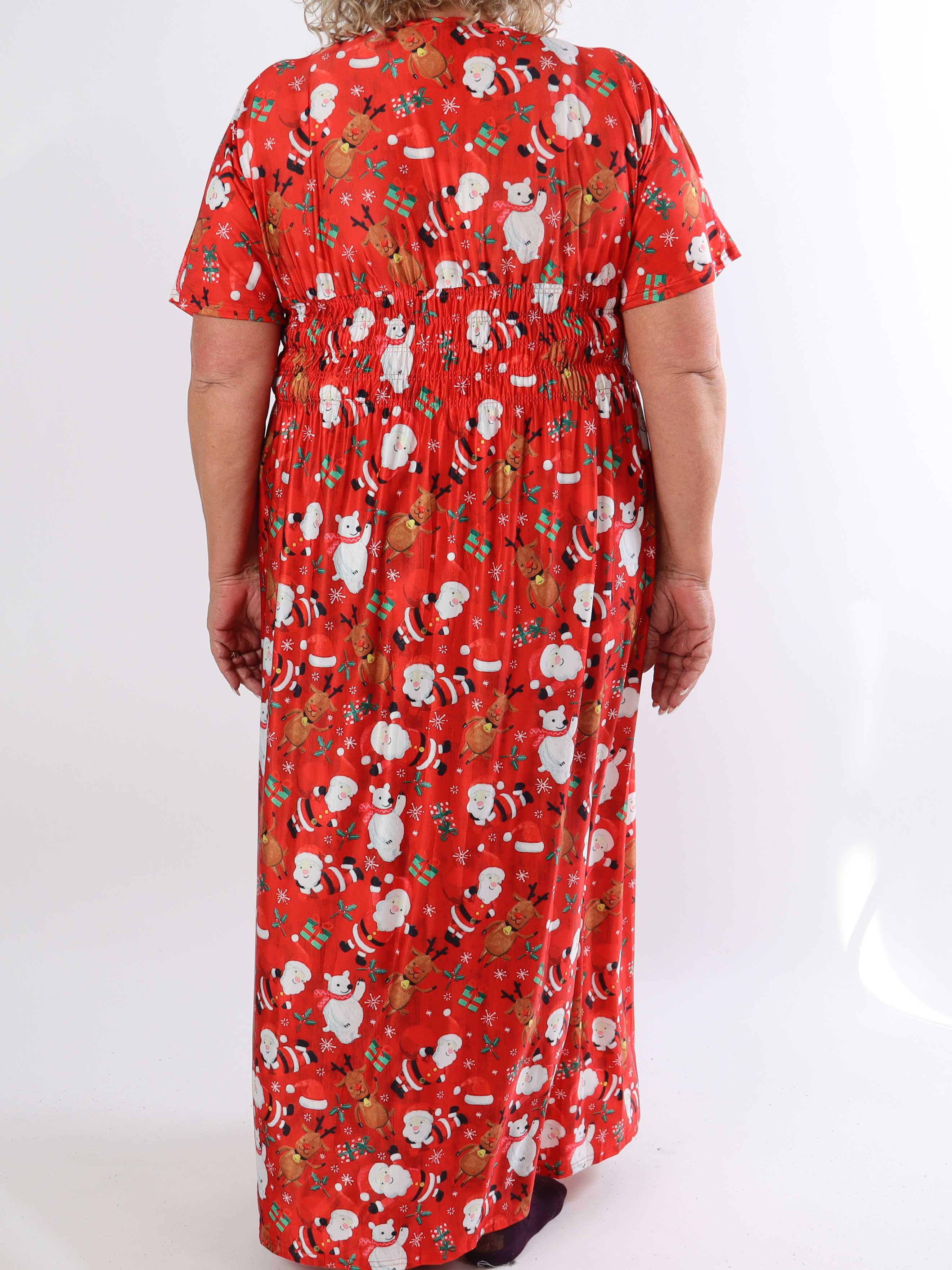 Pams Christmas - Lang elastisk plus size kjole med julemotiver